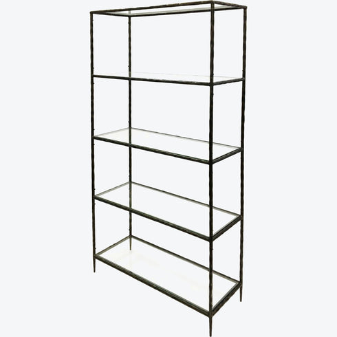 Libra Patterdale Hand Forged Shelving Unit Table Oak Wood Finish, Glass Shelves